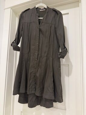 HOLDING HORSES Olive-Green High-Low Button Front Dress